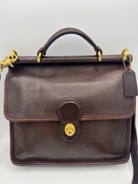 Vintage Coach Dark Brown Leather Turn-Lock Crossbody with Gold Hardware